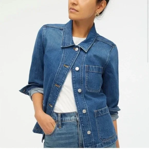 J. Crew Denim Oversize Chore Jean Utility Jacket with Pockets Size M - Picture 1 of 8